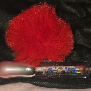 Red Fluffy Pom Pom Keychain with Gloss Lippe